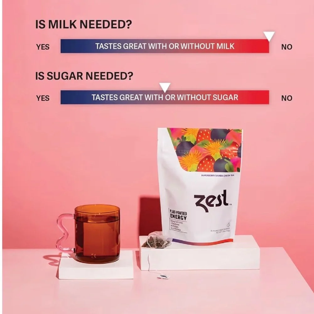 Zest‎ Energy Superberry Samba Green Tea 20 Bags 135mg Caffeine Keto Friendly